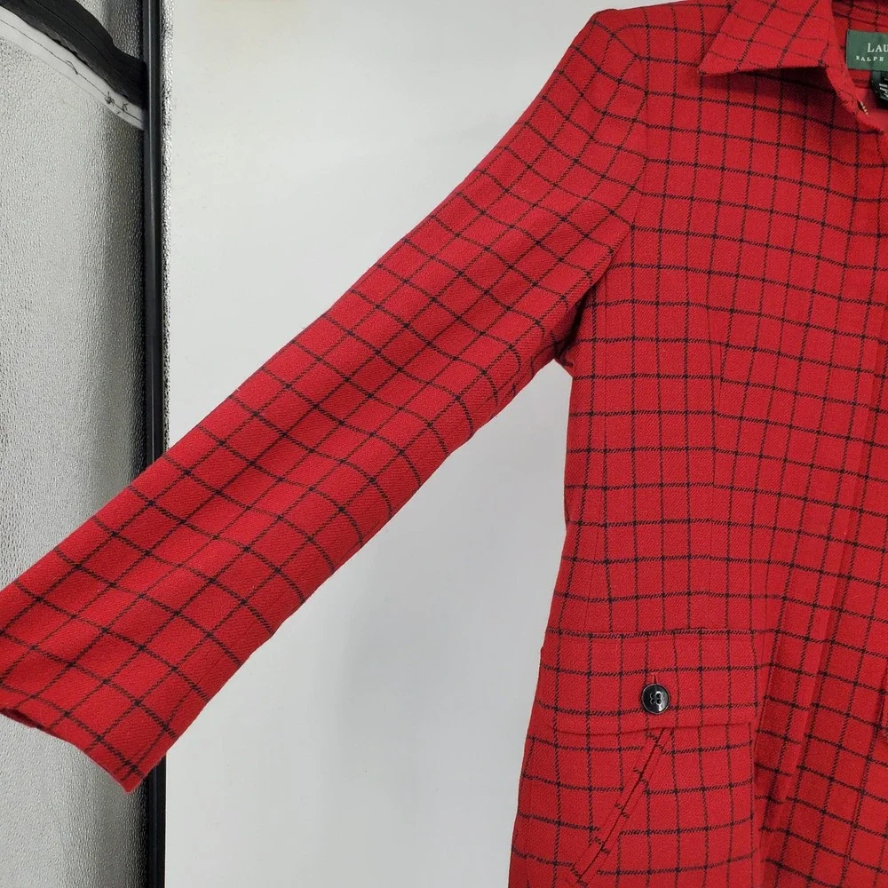 Vintage Lauren Ralph Lauren Red Plaid Wool Jacket Blazer Made USA 8 Windowpane